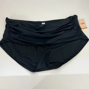 EVRI Women 3X Swim Bottoms Bikini Black Ruched High Waisted Plus Size New